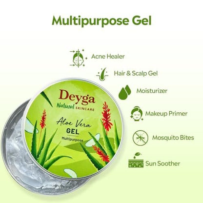 Deyga Aloe Vera Gel – 100% Natural Multipurpose Hydrating Gel for Skin & Hair, Soothes, Heals, Reduces Scars & Dandruff, 100 ml