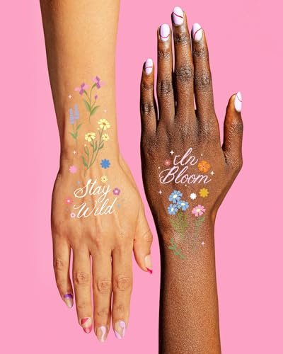 xo, Fetti Wildflower Garden Temporary Tattoos - 104 Pastel Floral Designs for Spring, Garden Party, Bridal Shower, Birthday Favors, Easter & Girly Fun - görsel 8