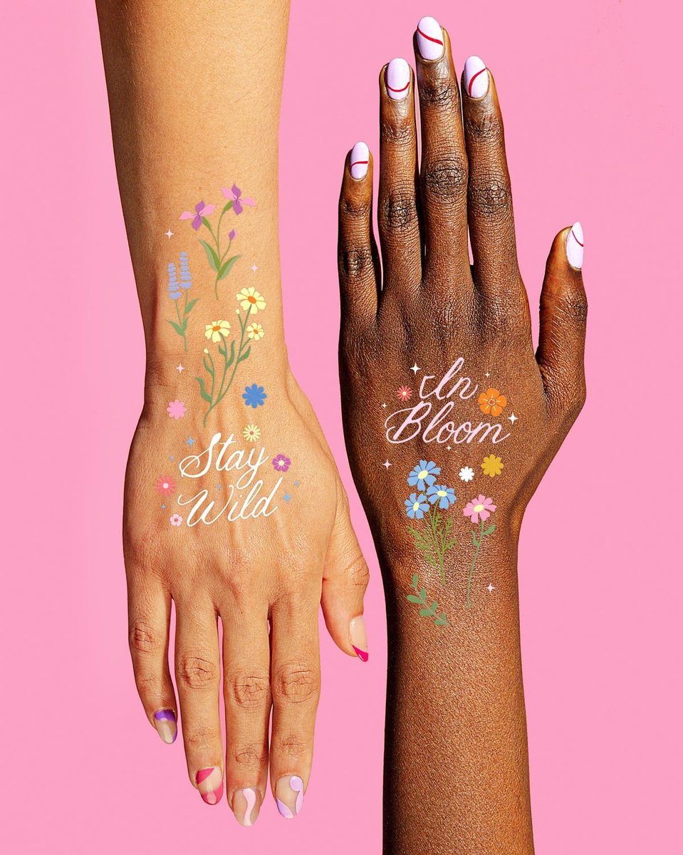 xo, Fetti Wildflower Garden Temporary Tattoos - 104 Pastel Floral Designs for Spring, Garden Party, Bridal Shower, Birthday Favors, Easter & Girly Fun - görsel 7