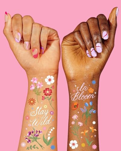 xo, Fetti Wildflower Garden Temporary Tattoos - 104 Pastel Floral Designs for Spring, Garden Party, Bridal Shower, Birthday Favors, Easter & Girly Fun - görsel 6