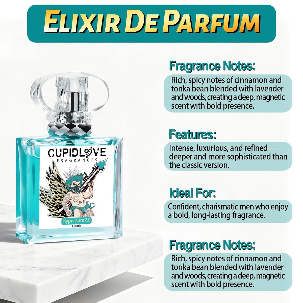 CUPIDLOVE Eau De Parfum Spray for Men - Long Lasting Pheromone Cologne, Bold & Captivating Fragrance, 1.7 Fl Oz - Ideal Valentine's Day Gift Avelisse