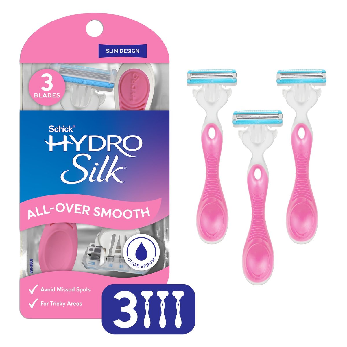 Schick Hydro Silk All-Over Smooth 3-Blade Disposable Razors for Women, 3ct | Travel-Friendly Ladies Razors - görsel 2