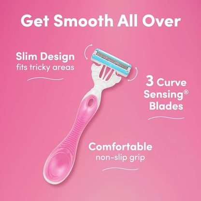 Schick Hydro Silk All-Over Smooth 3-Blade Disposable Razors for Women, 3ct | Travel-Friendly Ladies Razors