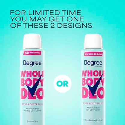 Degree Women Deodorant Spray – Rose and Waterlily Scent, Aluminum Free, 72H Odor Protection, 2.9 oz