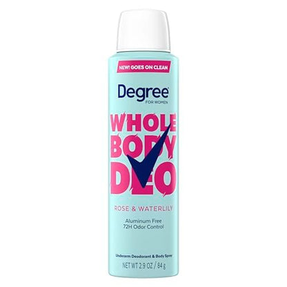 Degree Women Deodorant Spray – Rose and Waterlily Scent, Aluminum Free, 72H Odor Protection, 2.9 oz