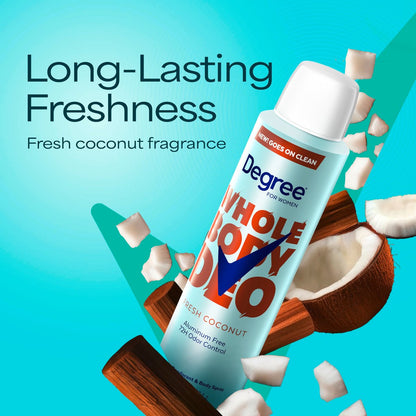 Degree Women Deodorant Spray Fresh Coconut Scent, Aluminum Free, 72H Odor Protection, 2.9 oz