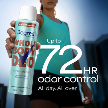 Degree Women Deodorant Spray Fresh Coconut Scent, Aluminum Free, 72H Odor Protection, 2.9 oz