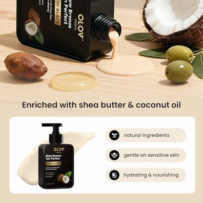 Olov Beauty Self Tanning Lotion - Natural Self Tanner with Shea Butter & Coconut Oil for Sensitive Skin, Customizable Medium to Dark Tan, Sunless & Moisturizing (5.07 fl oz) Avelisse