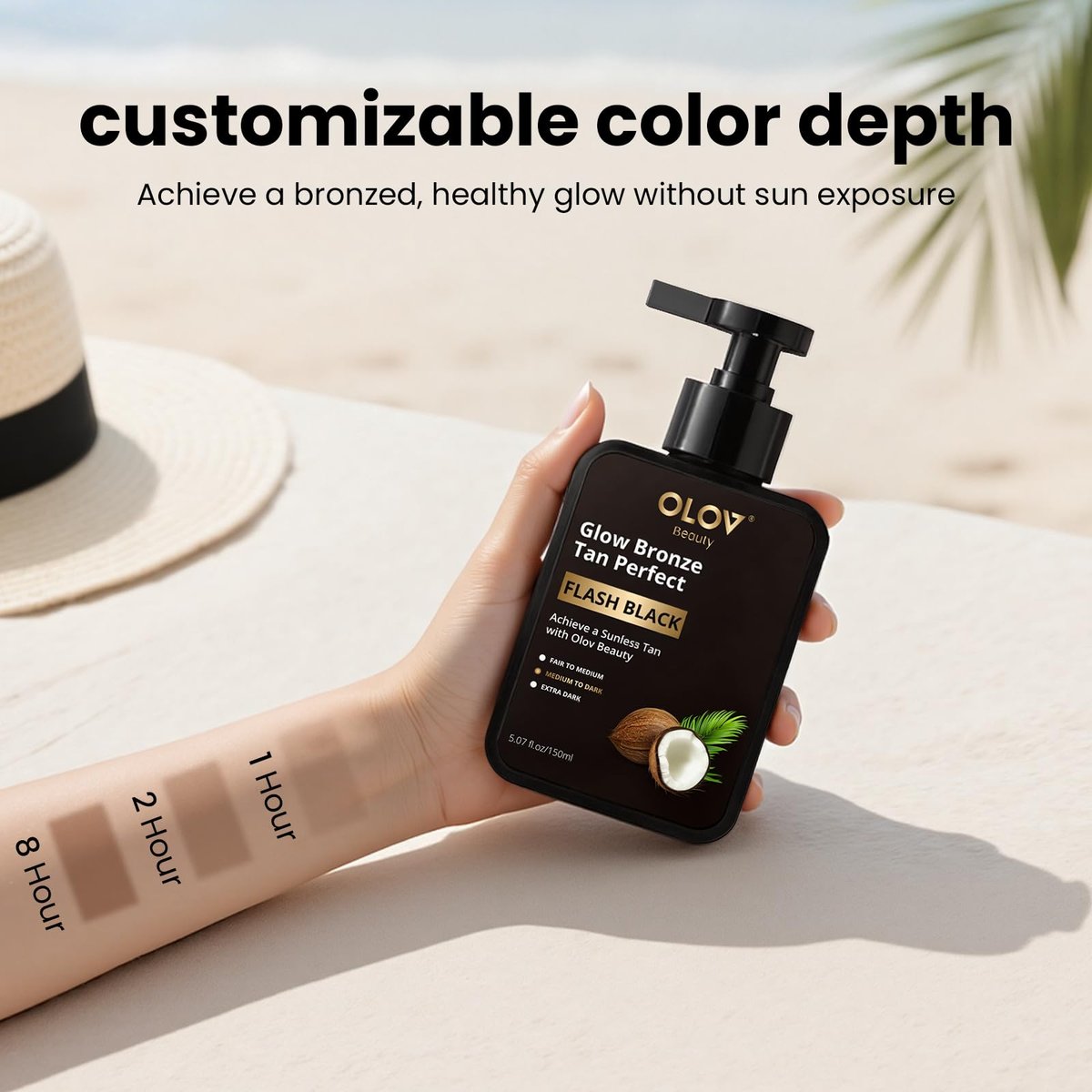 Olov Beauty Self Tanning Lotion - Natural Self Tanner with Shea Butter & Coconut Oil for Sensitive Skin, Customizable Medium to Dark Tan, Sunless & Moisturizing (5.07 fl oz) Avelisse