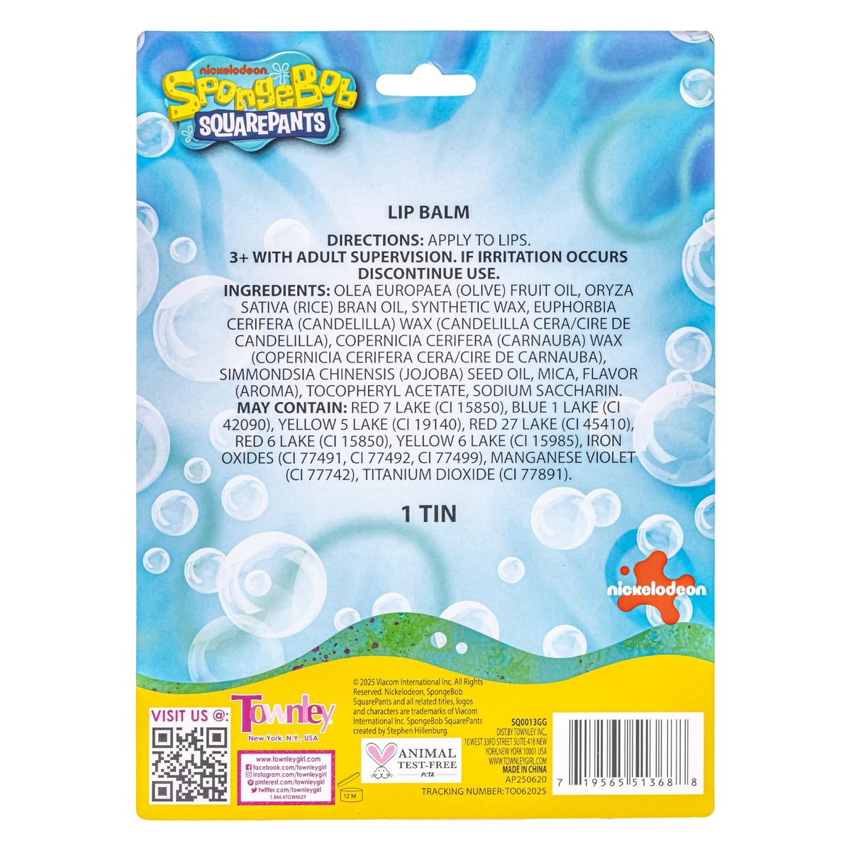 SpongeBob SquarePants 4-Pack Plant-Based Fruity Scented Lip Balm & 1 Tin - Colorful Hydrating Moisturizer Swirl Lip Balm Set for Kids by Townley Girl - görsel 15