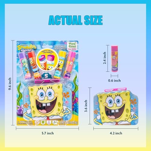 SpongeBob SquarePants 4-Pack Plant-Based Fruity Scented Lip Balm & 1 Tin - Colorful Hydrating Moisturizer Swirl Lip Balm Set for Kids by Townley Girl - görsel 6
