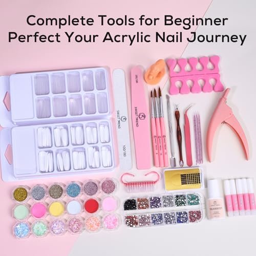 SWEET TREND Acrylic Nail Kit for Beginners: Professional Acrylic Powder Set with U V Light Nail Drill and Liquid - Full Tools Decoration Tech Gifts for Home Salon Women Avelisse