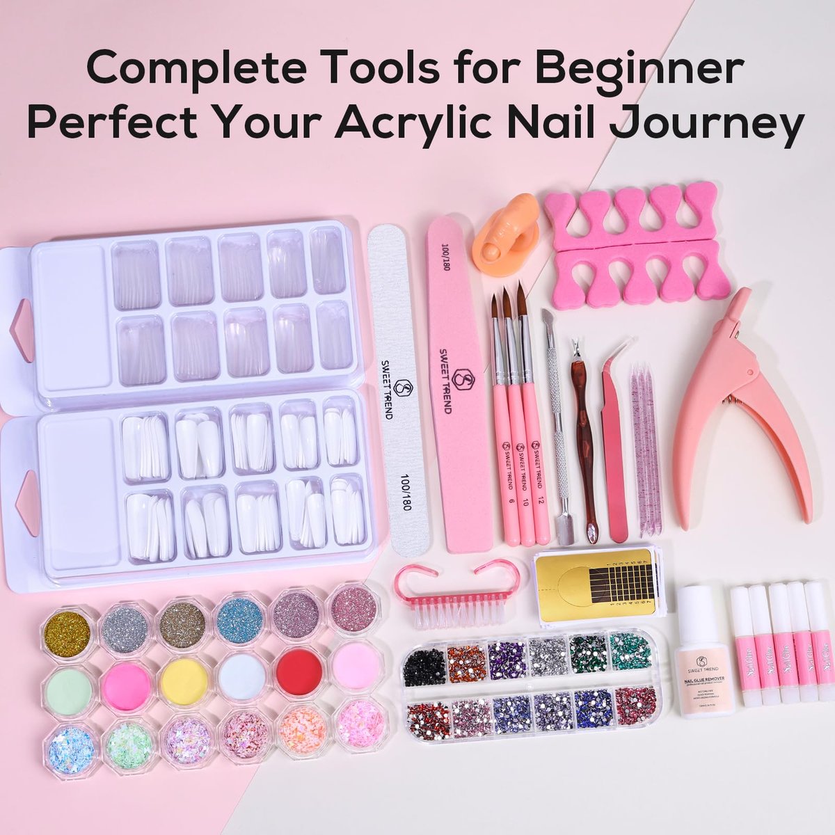 SWEET TREND Acrylic Nail Kit for Beginners: Professional Acrylic Powder Set with U V Light Nail Drill and Liquid - Full Tools Decoration Tech Gifts for Home Salon Women Avelisse