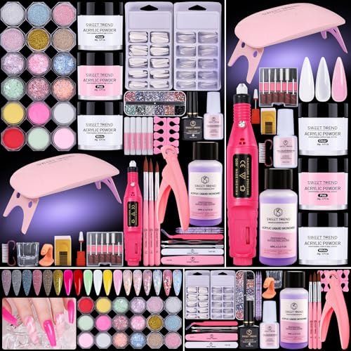SWEET TREND Acrylic Nail Kit for Beginners: Professional Acrylic Powder Set with U V Light Nail Drill and Liquid - Full Tools Decoration Tech Gifts for Home Salon Women Avelisse
