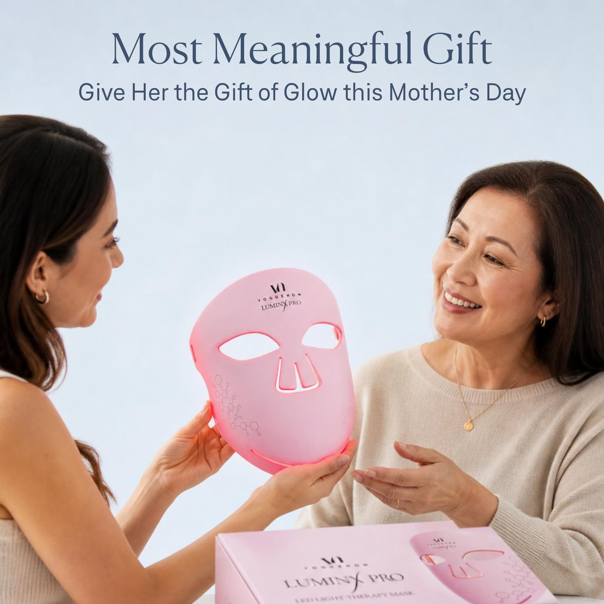VogueNow LED Light Therapy Mask - FDA-Cleared Red, Blue & Near Infrared Light for Wrinkles & Acne - Full Face Coverage with Chin & Lip - LuminX Pro (Light Pink) Avelisse