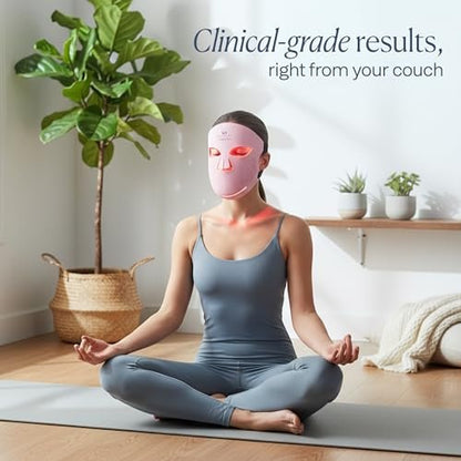 VogueNow LED Light Therapy Mask - FDA-Cleared Red, Blue & Near Infrared Light for Wrinkles & Acne - Full Face Coverage with Chin & Lip - LuminX Pro (Light Pink) Avelisse