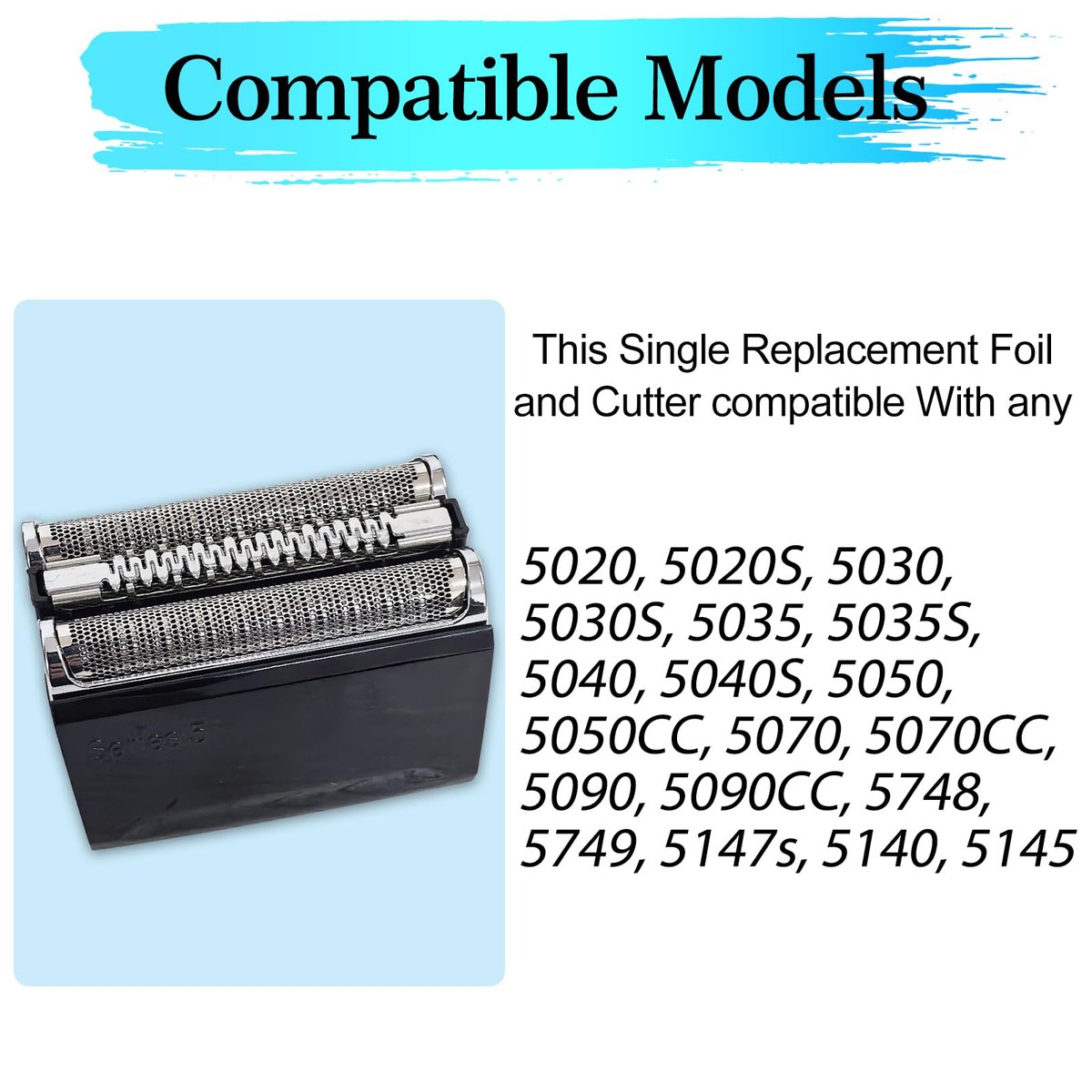 52B Replacement Head Compatible with Braun Series 5, 52B Wet and Dry Replacement Foil and Cutter for Braun Electric Shaver S5, 5020, 5020S, 5030, 5030S, 5035, 5035S, 5040, 5040S, 5050 Avelisse