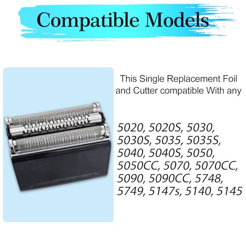 52B Replacement Head Compatible with Braun Series 5, 52B Wet and Dry Replacement Foil and Cutter for Braun Electric Shaver S5, 5020, 5020S, 5030, 5030S, 5035, 5035S, 5040, 5040S, 5050 Avelisse