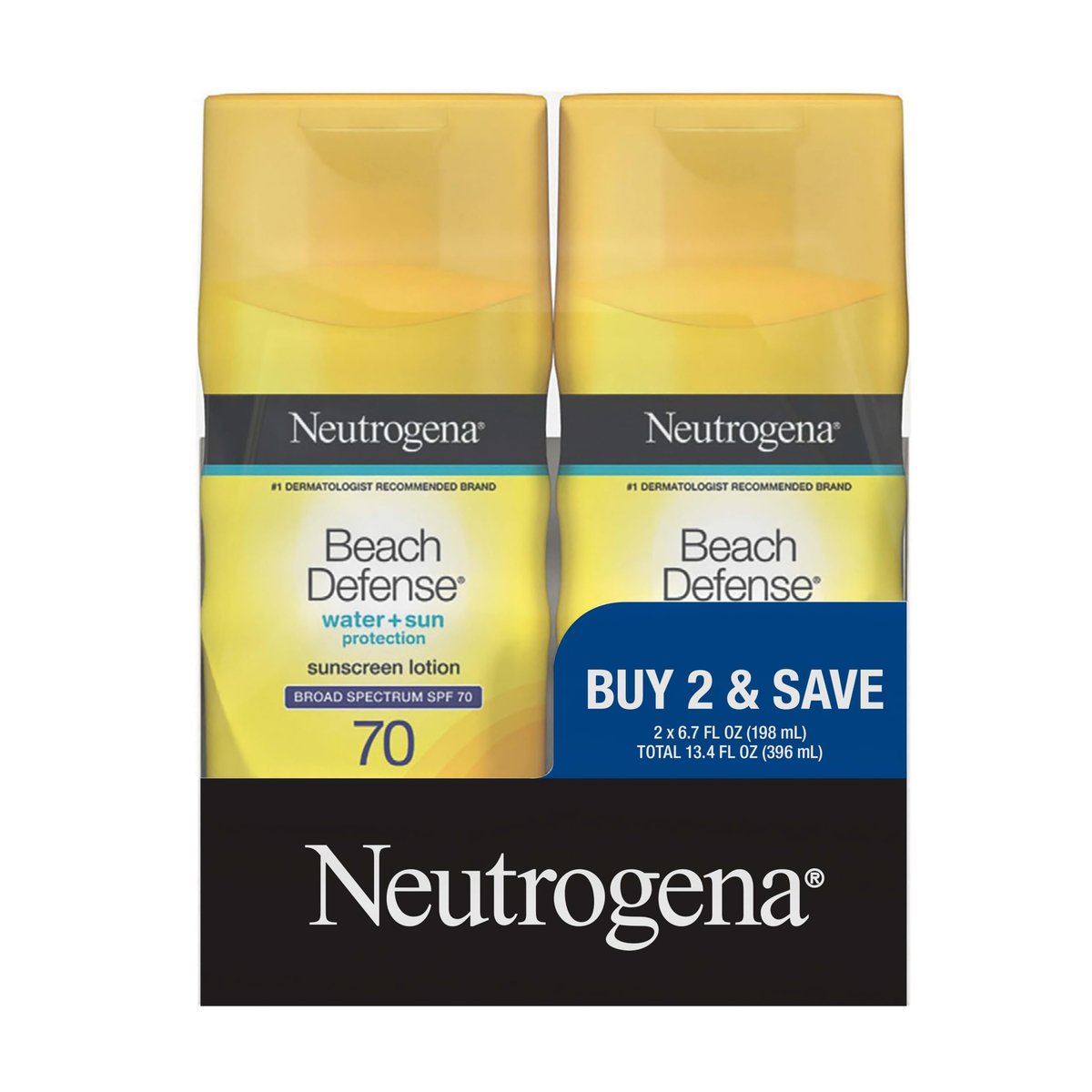Neutrogena Beach Defense SPF 70 Sunscreen Lotion Twin Pack - Hawaii Reef Act Compliant, Oil-Free, Fast Absorbing Body Sunscreen, 6.7 fl oz (2 Pack) Avelisse