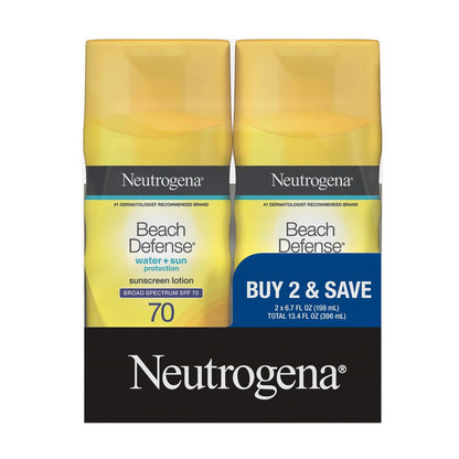Neutrogena Beach Defense SPF 70 Sunscreen Lotion Twin Pack - Hawaii Reef Act Compliant, Oil-Free, Fast Absorbing Body Sunscreen, 6.7 fl oz (2 Pack) Avelisse