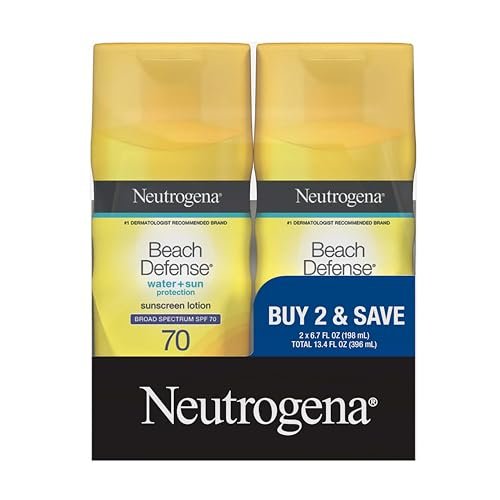 Neutrogena Beach Defense SPF 70 Sunscreen Lotion Twin Pack - Hawaii Reef Act Compliant, Oil-Free, Fast Absorbing Body Sunscreen, 6.7 fl oz (2 Pack) Avelisse