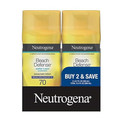Neutrogena Beach Defense SPF 70 Sunscreen Lotion Twin Pack - Hawaii Reef Act Compliant, Oil-Free, Fast Absorbing Body Sunscreen, 6.7 fl oz (2 Pack) Avelisse
