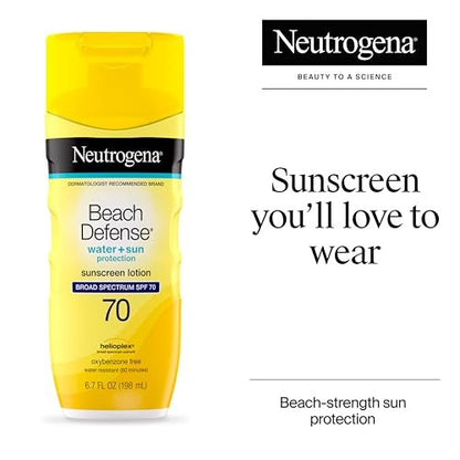 Neutrogena Beach Defense SPF 70 Sunscreen Lotion Twin Pack - Hawaii Reef Act Compliant, Oil-Free, Fast Absorbing Body Sunscreen, 6.7 fl oz (2 Pack) Avelisse