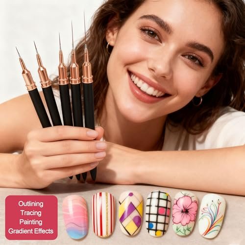 Artdone Nail Striping Tape Lines Kit with Nail Art Pens, Dotting Tools, and Liner Brushes for Gel Polish – Small Detail Drawing Design Paint - görsel 4