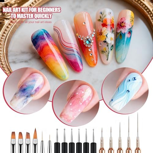 Artdone Nail Striping Tape Lines Kit with Nail Art Pens, Dotting Tools, and Liner Brushes for Gel Polish – Small Detail Drawing Design Paint - görsel 10
