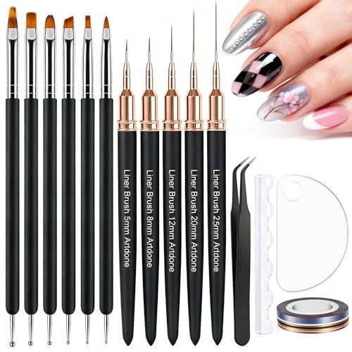 Artdone Nail Striping Tape Lines Kit with Nail Art Pens, Dotting Tools, and Liner Brushes for Gel Polish – Small Detail Drawing Design Paint - görsel 2