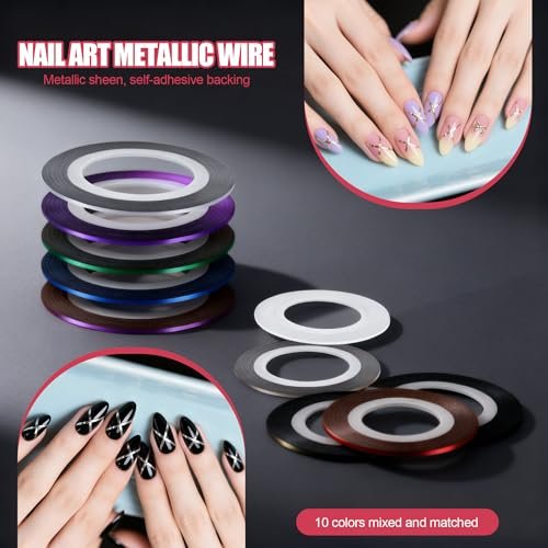 Artdone Nail Striping Tape Lines Kit with Nail Art Pens, Dotting Tools, and Liner Brushes for Gel Polish – Small Detail Drawing Design Paint - görsel 14