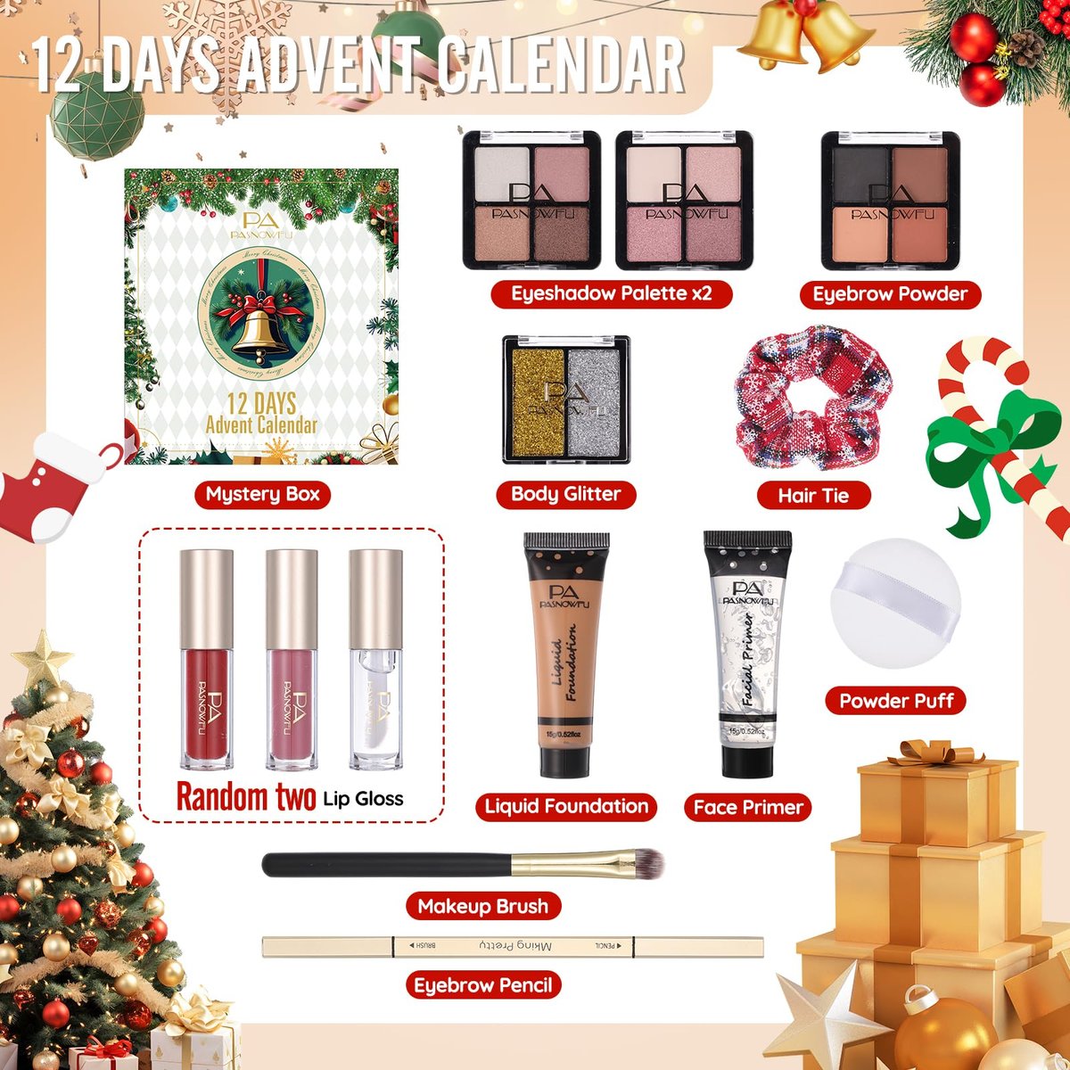 12 Days of Makeup Advent Calendar 2025 – Christmas Countdown Surprise Box for Women, Teens & Girls | Cosmetic Starter Set with Eyeliner & Lip Oil - görsel 3