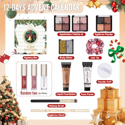 12 Days of Makeup Advent Calendar 2025 – Christmas Countdown Surprise Box for Women, Teens & Girls | Cosmetic Starter Set with Eyeliner & Lip Oil - görsel 4