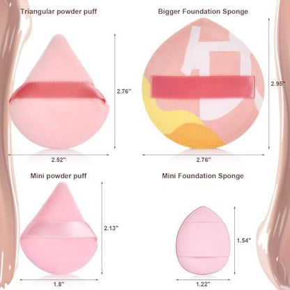 16-Piece Makeup Sponge Set: Triangle Powder Puff & Mini Beauty Blender Sponges for Flawless Foundation, Concealer & Powder Application – Pink