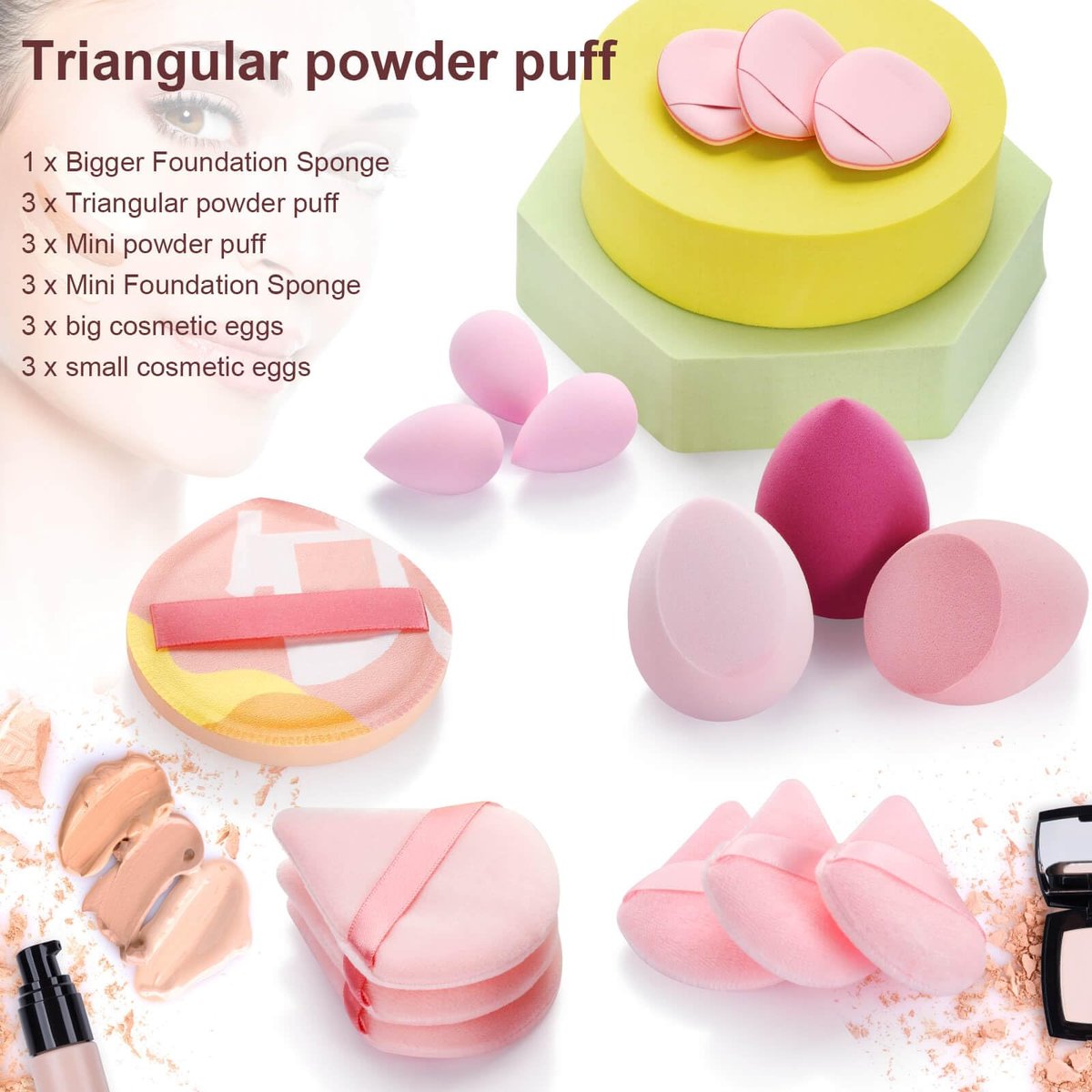 16-Piece Makeup Sponge Set: Triangle Powder Puff & Mini Beauty Blender Sponges for Flawless Foundation, Concealer & Powder Application – Pink - görsel 3