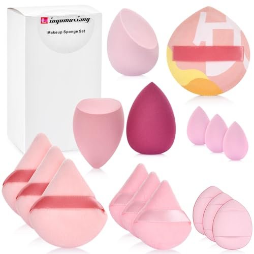 16-Piece Makeup Sponge Set: Triangle Powder Puff & Mini Beauty Blender Sponges for Flawless Foundation, Concealer & Powder Application – Pink - görsel 2