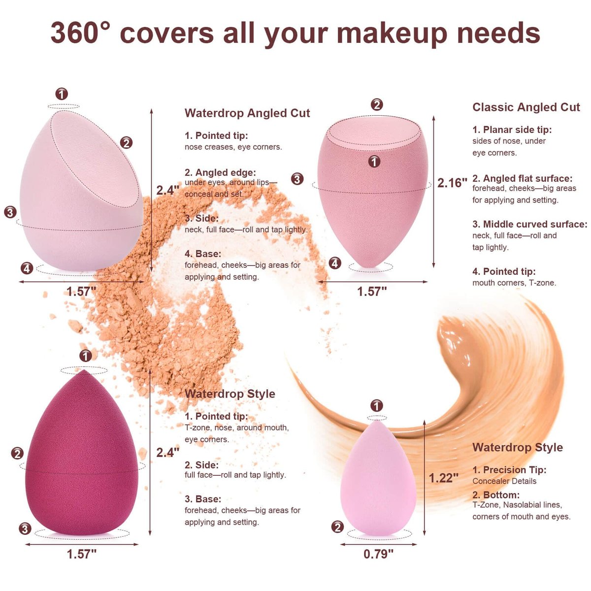 16-Piece Makeup Sponge Set: Triangle Powder Puff & Mini Beauty Blender Sponges for Flawless Foundation, Concealer & Powder Application – Pink - görsel 5