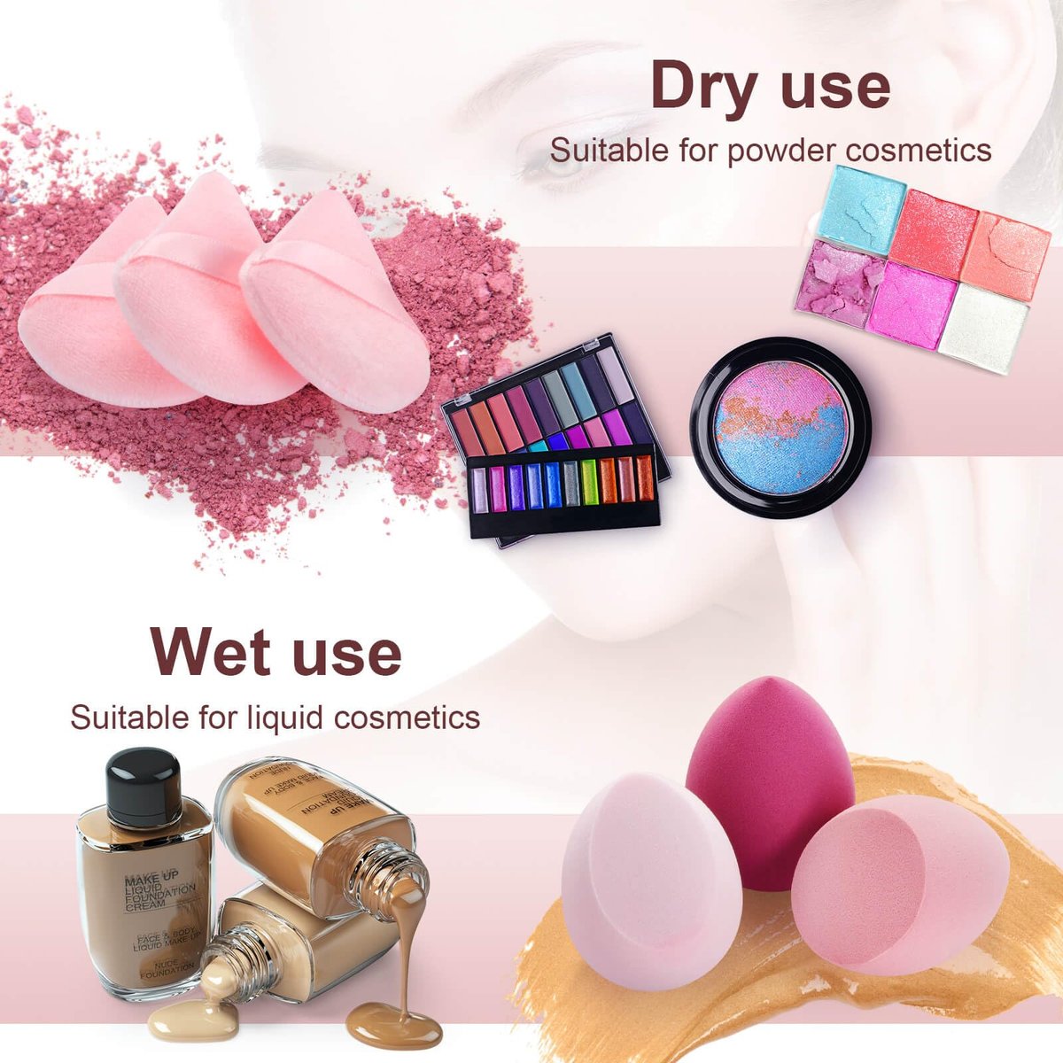 16-Piece Makeup Sponge Set: Triangle Powder Puff & Mini Beauty Blender Sponges for Flawless Foundation, Concealer & Powder Application – Pink - görsel 9
