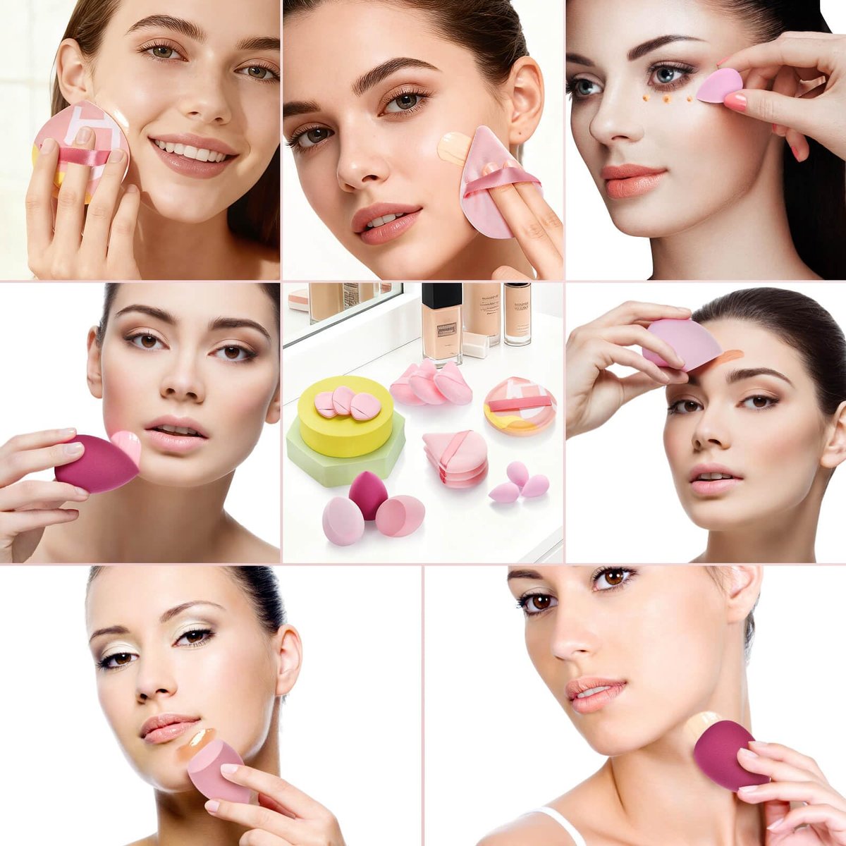 16-Piece Makeup Sponge Set: Triangle Powder Puff & Mini Beauty Blender Sponges for Flawless Foundation, Concealer & Powder Application – Pink - görsel 11