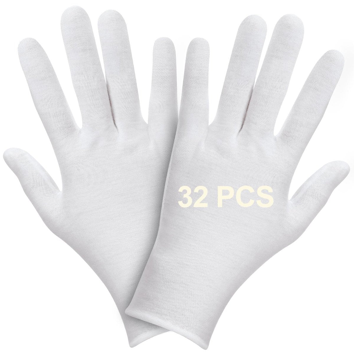 FOTKYXH 32-Pack (16 Pairs) Thin White Gloves for Dry Hands Sleeping - Breathable Cotton-Like Polyester with Elastic Cuff for Overnight Moisturizing, Eczema, Spa, Work, Inspection - görsel 1