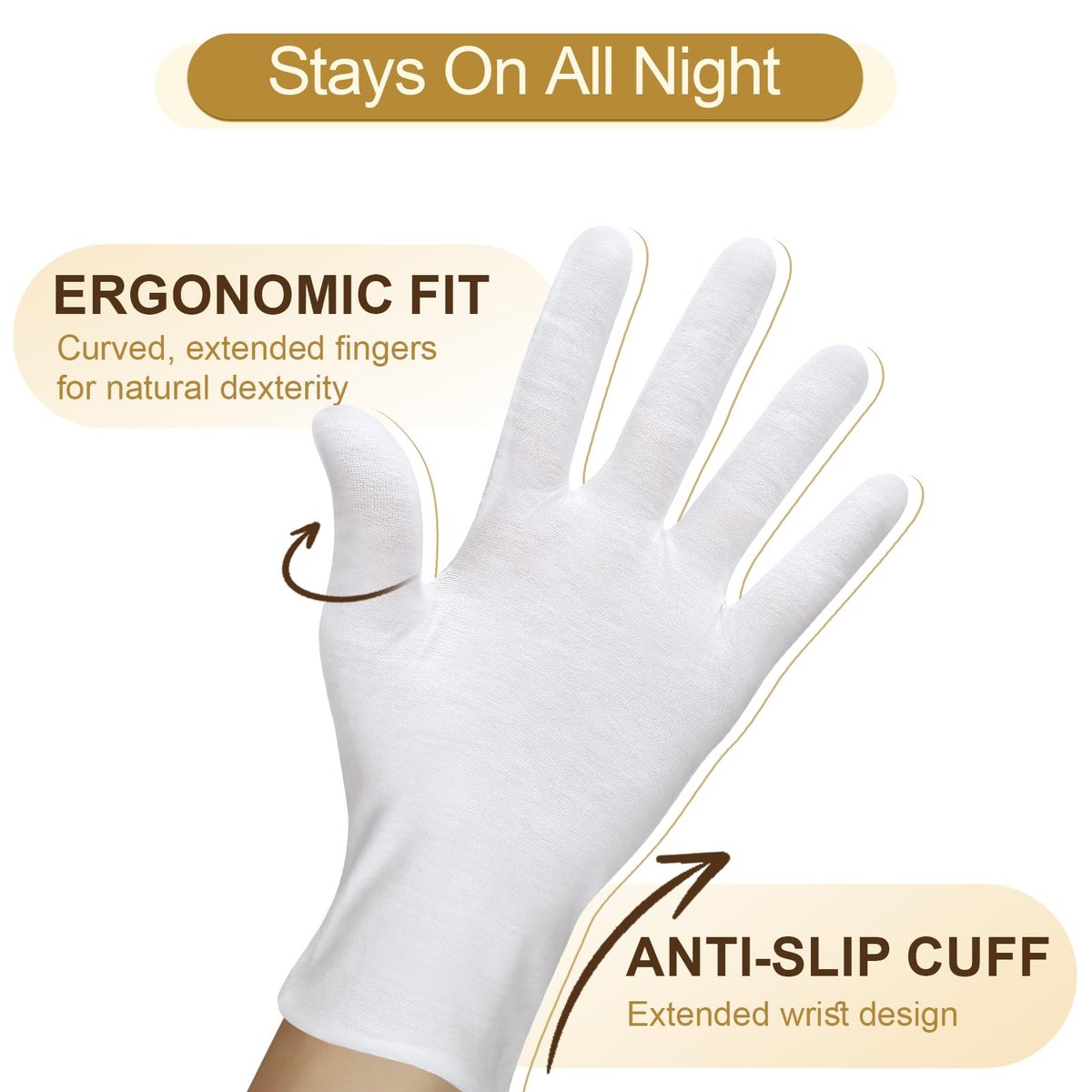 FOTKYXH 32-Pack (16 Pairs) Thin White Gloves for Dry Hands Sleeping - Breathable Cotton-Like Polyester with Elastic Cuff for Overnight Moisturizing, Eczema, Spa, Work, Inspection - görsel 3