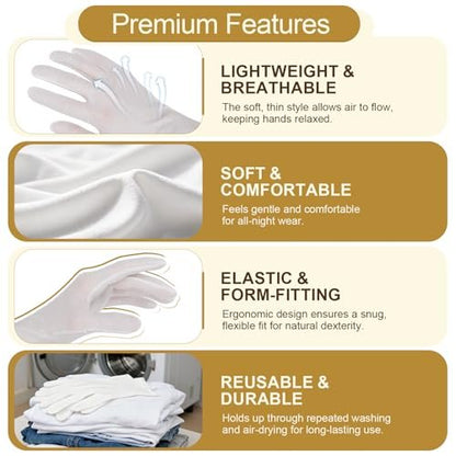 FOTKYXH 32-Pack (16 Pairs) Thin White Gloves for Dry Hands Sleeping - Breathable Cotton-Like Polyester with Elastic Cuff for Overnight Moisturizing, Eczema, Spa, Work, Inspection