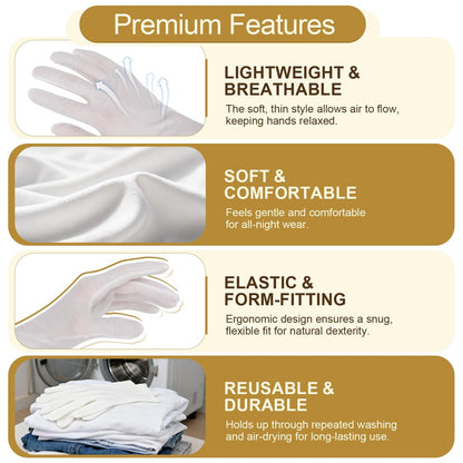 FOTKYXH 32-Pack (16 Pairs) Thin White Gloves for Dry Hands Sleeping - Breathable Cotton-Like Polyester with Elastic Cuff for Overnight Moisturizing, Eczema, Spa, Work, Inspection