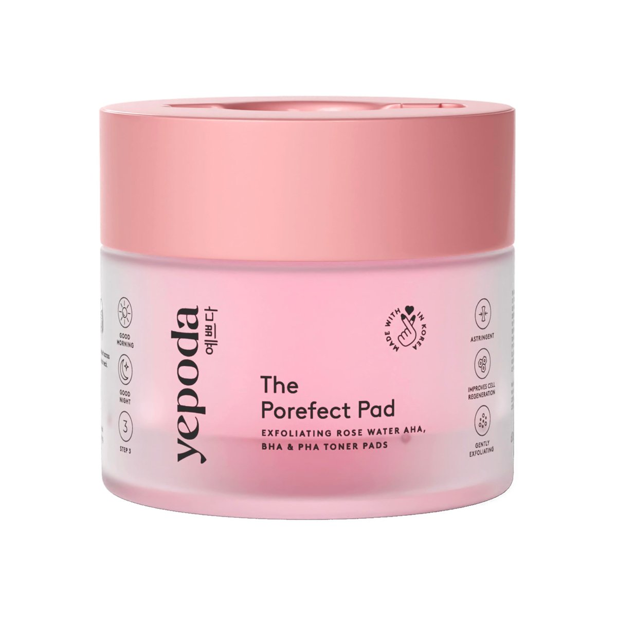 Yepoda The Porefect Pad - Exfoliating Rose Water AHA, BHA & PHA Toner Pads - Gently Exfoliating & Pore Refining - Vegan Korean Toner Pads for All Skin Types - 60 Pads (4.05 FL. OZ.) Avelisse