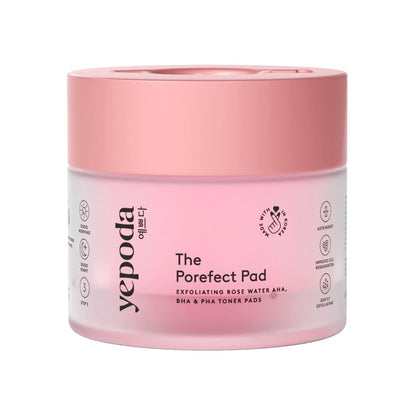 Yepoda The Porefect Pad - Exfoliating Rose Water AHA, BHA & PHA Toner Pads - Gently Exfoliating & Pore Refining - Vegan Korean Toner Pads for All Skin Types - 60 Pads (4.05 FL. OZ.) Avelisse