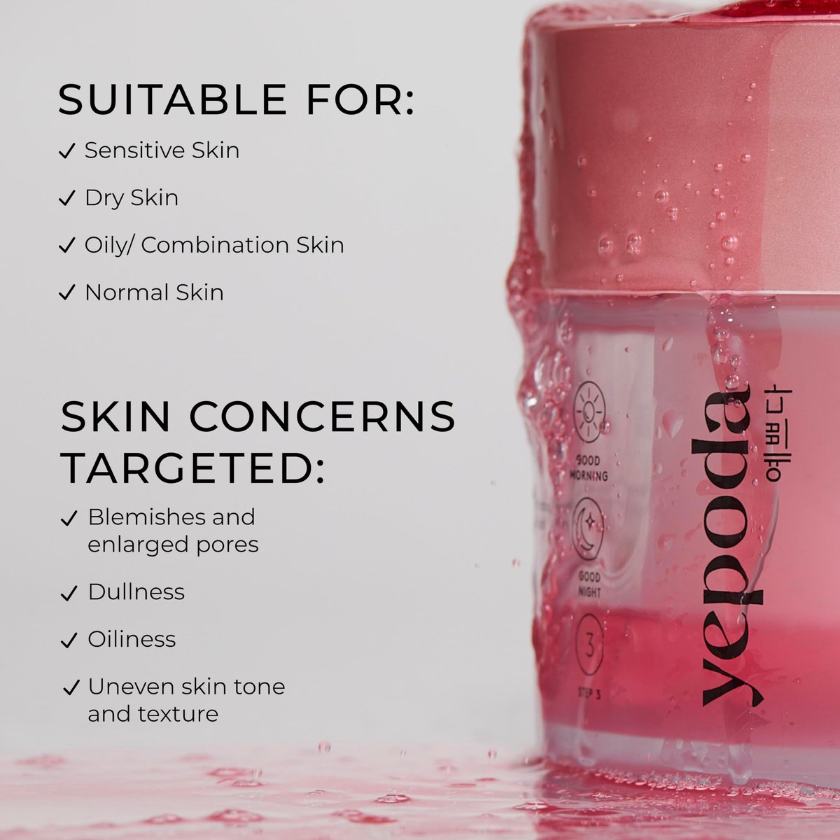 Yepoda The Porefect Pad - Exfoliating Rose Water AHA, BHA & PHA Toner Pads - Gently Exfoliating & Pore Refining - Vegan Korean Toner Pads for All Skin Types - 60 Pads (4.05 FL. OZ.) Avelisse
