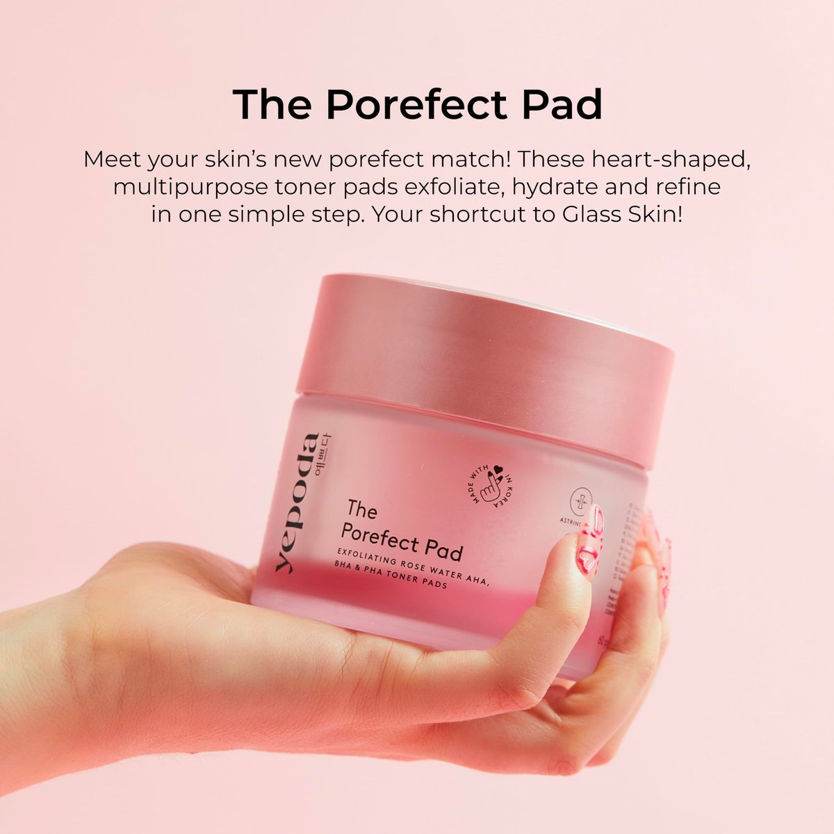 Yepoda The Porefect Pad - Exfoliating Rose Water AHA, BHA & PHA Toner Pads - Gently Exfoliating & Pore Refining - Vegan Korean Toner Pads for All Skin Types - 60 Pads (4.05 FL. OZ.) Avelisse