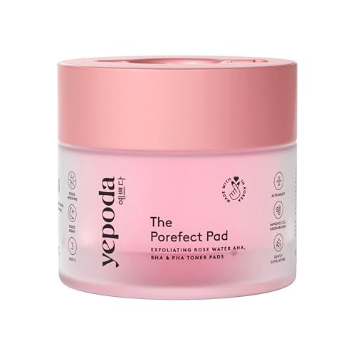 Yepoda The Porefect Pad - Exfoliating Rose Water AHA, BHA & PHA Toner Pads - Gently Exfoliating & Pore Refining - Vegan Korean Toner Pads for All Skin Types - 60 Pads (4.05 FL. OZ.) Avelisse