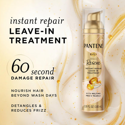 Pantene Miracle Rescue Leave-In Treatment with Pro-V Pearls – Instant Damage Repair, 3.38 oz