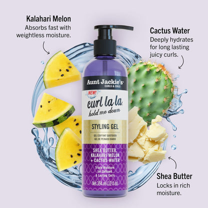 Aunt Jackie's Curls & Coils Curl La La Hold Me Down Styling Gel - 12 fl oz - Triple Moisture for Defined and Lasting Curls